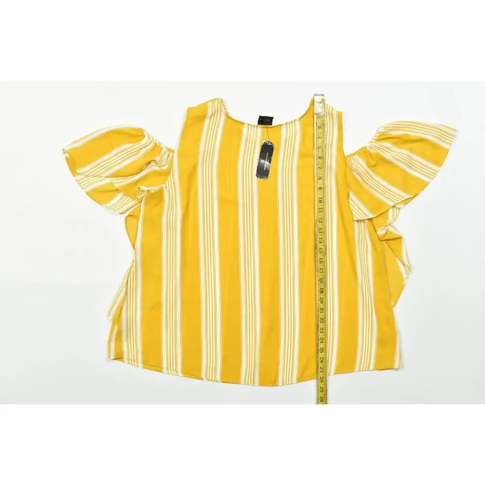 Worthington Woman 2X Blouse Gold Stripe Cold Shoulder Flutter Sleeve NWT - Picture 2 of 8